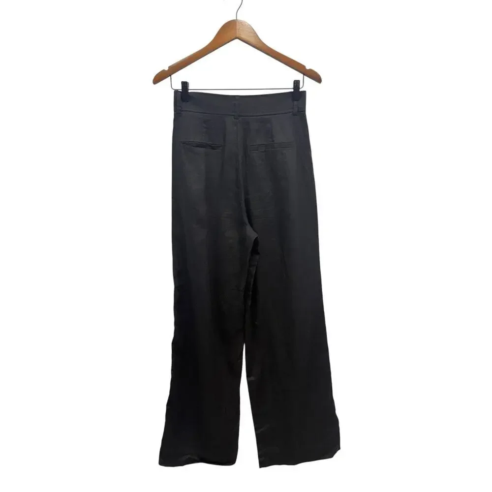 Everlane The Linen Way-High Wide Leg Drape Pants in Black size 2